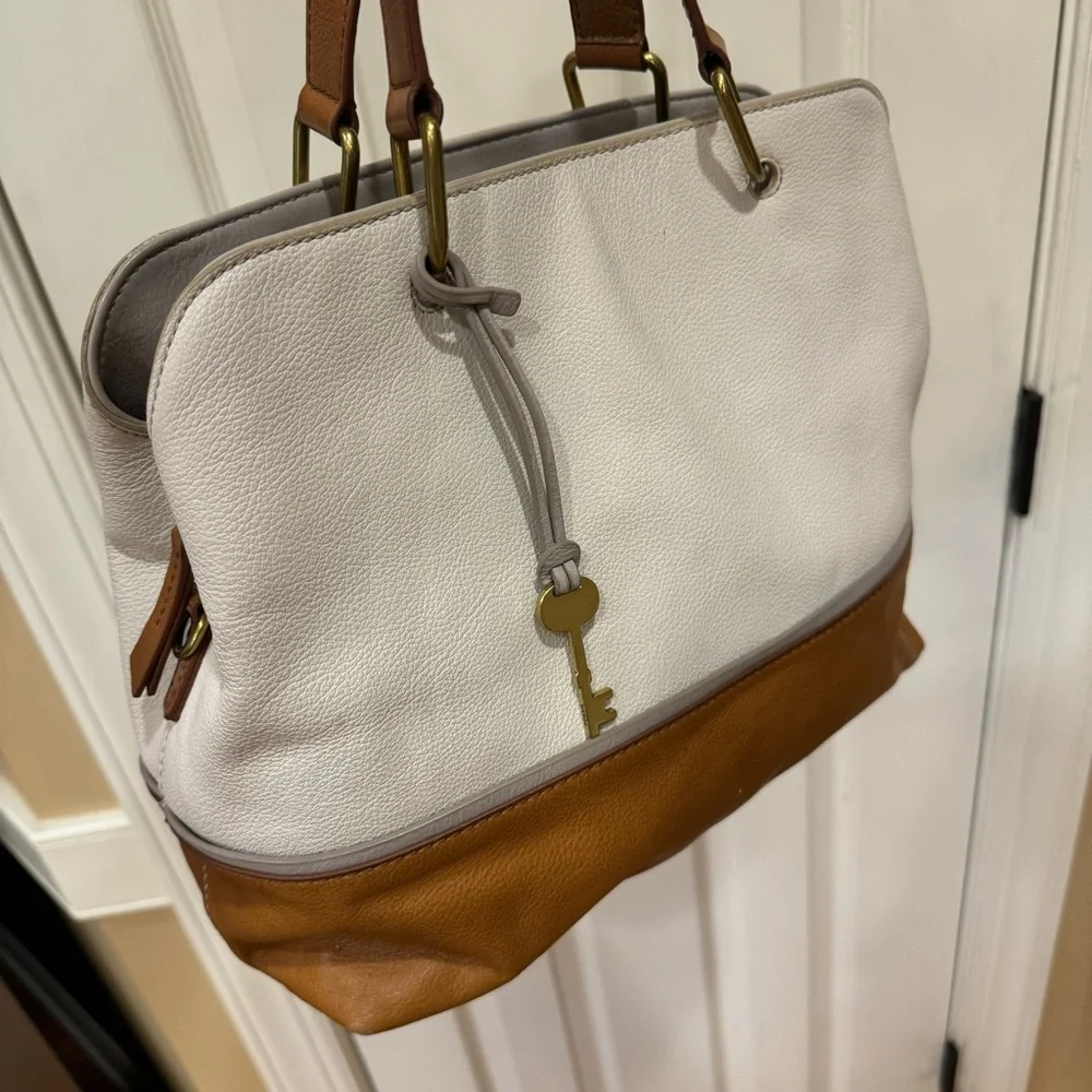Fossil Lane Satchel Neutral Cream Brown Multi